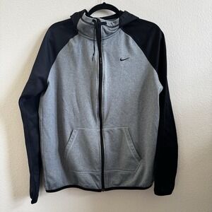 Nike Therma Fit Full Zip Hooded Jacket Women L Gray Black Workout Activewear Gym
